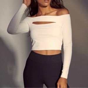 Abercrombie & Fitch Off the Shoulder Keyhole Long Sleeve Top